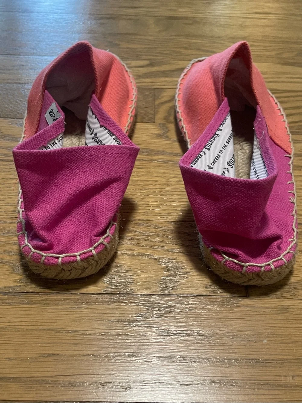 NWOT - Soludos Colorblock Canvas Espadrille Flats Pink Coral - Sz 37
